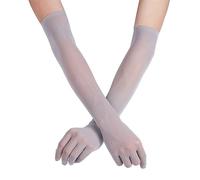 inlzdz Damen Mesh Handschuhe Ellenbogen Lang Durchsichtig Strumpfhose Vollfinger Dessous Handschuhe Fingerhandschuhe in 6 Farbe für Hochzeit Party Grau One Size
