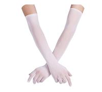 inlzdz Damen Mesh Handschuhe Ellenbogen Lang Durchsichtig Strumpfhose Vollfinger Dessous Handschuhe Fingerhandschuhe in 6 Farbe für Hochzeit Party Weiß One Size