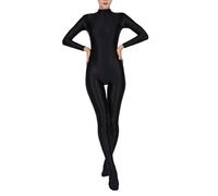 inlzdz Damen Öl Glänzend Overall Ganzkörperanzug Langarm Einteiler Body Jumpsuit Catsuit Elastisch Unterwäsche Sportbody Yoga Fitness Kleidung Schwarz 3XL