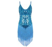 inlzdz Damen Pailletten Tanzkleid Ballkleid mit Fransen Ballsaal Samba Rumba Tango Lateinisches Kleider Träger Kleid Flapper Kleid Tanzkostüm Hellblau One_Size