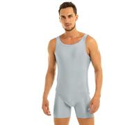 inlzdz Herren Body Overall Ärmellos Sportbody Männer Bodysuit Funktionsshirt Stretch Unterhemd Shirts Boxershorts Unterwäsche Sport Gym Fitness Training Outfit Grau 3XL
