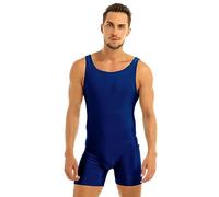inlzdz Herren Body Overall Ärmellos Sportbody Männer Bodysuit Funktionsshirt Stretch Unterhemd Shirts Boxershorts Unterwäsche Sport Gym Fitness Training Outfit Blau XL
