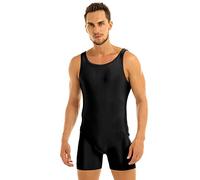 inlzdz Herren Body Overall Kurzarm/Ärmellos Sportbody Männer Bodysuit Funktionsshirt Stretch Unterhemd Shirts Boxershorts Unterwäsche Tanz Sport Gym Fitness Training Schwarz 3XL