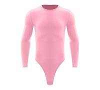 inlzdz Herren Bodysuit Langarm Shirt Stringbody Rundhals Unterhemd Einteiler Body Overalls Unterwäsche Slim Fit Männerbody Sport Training Rosa L