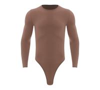 inlzdz Herren Bodysuit Langarm Shirt Stringbody Rundhals Unterhemd Einteiler Body Overalls Unterwäsche Slim Fit Männerbody Sport Training Kaffee L