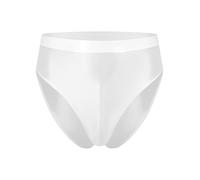 inlzdz Herren Glänzende Slips Unterhose Hohe Taille Bikini Briefs Unterwäsche Badeanzug Männer Bikinislip Glatte Panties Trunks Dessous Weiß XL
