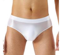 inlzdz Herren Slips Glänzende Briefs Unterhose Glatte Panties Bikinislip Low Rise Strings Tanga Sport Unterwäsche Männer Dessous Bademode Weiß XL