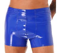 inlzdz Herren Wetlook Shorts Lackleder Hotpants Kurze Leggings Boxer Briefs Ledershorts PU Leder Boxershorts Kurze Hose Bermudashorts Fitness Shorts Blau M
