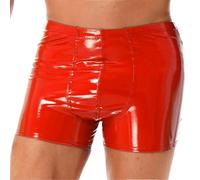 inlzdz Herren Wetlook Shorts Lackleder Hotpants Kurze Leggings Boxer Briefs Ledershorts PU Leder Boxershorts Kurze Hose Bermudashorts Fitness Shorts Rot 4XL