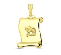 Inmaculada Romero IR Hängendes Pergament aus 18-karätigem Gold mit einer Plakette mit Details zum Stier-Horoskop.