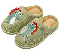 INMINPIN Kinder Winter Baumwolle Pantoffeln Wärme Weiche Plüsch Hausschuhe Kuschelige Slipper mit Cartoon Dinosaurier für Mädchen Jungen,Grün,25/26 EU = Etikettengröße 26/27