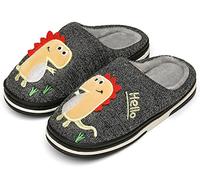 INMINPIN Kinder Winter Baumwolle Pantoffeln Wärme Weiche Plüsch Hausschuhe Kuschelige Slipper mit Cartoon Dinosaurier für Mädchen Jungen,Schwarz Grau,33/34 EU = Etikettengröße 35/36