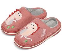 INMINPIN Kinder Winter Baumwolle Pantoffeln Wärme Weiche Plüsch Hausschuhe Kuschelige Slipper mit Cartoon Dinosaurier für Mädchen Jungen,Rosa Grau,35/36 EU = Etikettengröße 36/37