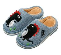 INMINPIN Kinder Winter Baumwolle Pantoffeln Wärme Weiche Plüsch Hausschuhe Kuschelige Slipper mit Cartoon Dinosaurier für Mädchen Jungen,Blau,25/26 EU = Etikettengröße 26/27
