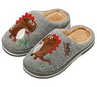 INMINPIN Kinder Winter Baumwolle Pantoffeln Wärme Weiche Plüsch Hausschuhe Kuschelige Slipper mit Cartoon Dinosaurier für Mädchen Jungen,Grau,29/30 EU = Etikettengröße 30/31