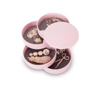 Inmorven Schmuckkästchen Damen Schmuckaufbewahrung Schmuckschatulle Damen Schmucktabletts 4 Ebenen Drehbar Schmuckdose für Ringe Ohrringe Halskette Geburtstag Geschenk Mädchen Frauen (Rosa, 10cm-Rund)