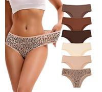 INNERSY Slips Damen Baumwolle Sport Unterhosen Panty Braun Leopard Hipster Panties Mehrpack 6 (XL, Braune Serie/1 Leopard)