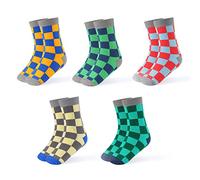 INNERSY Socken Jungen Baumwolle Lustige Kindersocken Mittellange Teenager Mädchen Socken 5 Paar (31-34, Buntes Karierte)