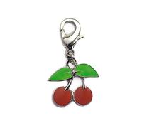 INNSPIRO NICE CHARMS Anhänger aus Metall mit roten und grünen Kirschen mit Karabiner, 15 x 14 mm. 25 Stück., 16mm., Metall, Kein Edelstein