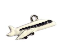 INNSPIRO NICE CHARMS Flugzeug Anhänger schwarz und weiß, 22 x 10 mm, 25 Stück, 11x24mm., Metall, Kein Edelstein