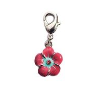 INNSPIRO NICE CHARMS Metall-Anhänger Blume mit blauem Kunstleder und Fúcsia mit Karabiner, 12 x 15 mm, 25 Stück, 14x25mm., Metall, Kein Edelstein