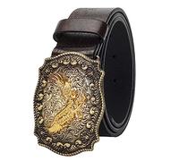 INOGIH Herren-Western-Cowboy-Lederschnallengürtel-mit-Longhorn-Bull-Floral-Graved-Gürtelschnalle für Jeans 33" bis 42" Taille, Adler-dunkler Kaffee, For Waist 34''- 39''