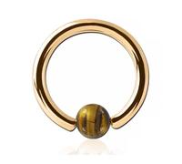Inoki - 18 Karat vergoldeter Ring mit goldener Tigerauge-Steinkugel - Drahtstärke 1.6 mm, Durchmesser 8 mm, Ball 4 mm