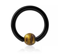 Inoki - Schwarzer Stahlring mit goldener Tigerauge-Steinkugel - Drahtstärke 4 mm, Durchmesser 19 mm, Ball 8 mm