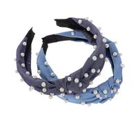 INOOMP 2 Stück pack Breite Jeans Stirnbänder mit Perlenverzierung für Damen und Mädchen Elegantes Denim Haarband mit Knoten Vielseitig Einsetzbar für Freizeit und Formelle Anlässe
