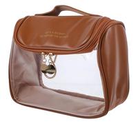 INOOMP Kosmetiktasche Durchsichtig mit Großem Fassungsvermögen PVC Kulturbeutel mit Henkel Reise Organizer für Make Up Nagellack und Hautpflege Hängend Mokka Braun