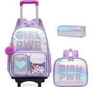 Inprof Rollrucksack für Mädchen, Rollen, Rucksäcke für Studenten, Kinder, Handgepäck, Rucksäcke für die Schule, PWR Purple