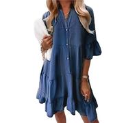 INRLEWGB Damen Jeanskleid, Lässig, Kurzärmelig, Button-Down, Gestuftes Babydoll, Jeans, Midi-Tunika, Hemdkleid, Lockere Passform, Modische Strandmode, Streetwear, Dunkelblau, 3XL
