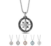 inSCINTILLE Windrose Halskette Herren Rostfreier Stahl Nautischer Anhänger Einstellbare Länge 48-53cm, Inklusive Geschenkbox (Windrose und Zirkon - Schwarz)