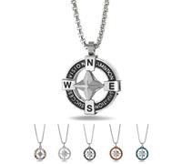 inSCINTILLE Windrose Halskette Herren Rostfreier Stahl Nautischer Anhänger Einstellbare Länge 48-53cm, Inklusive Geschenkbox (Windrose und Kompass)