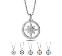 inSCINTILLE Windrose Halskette Herren Rostfreier Stahl Nautischer Anhänger Einstellbare Länge 48-53cm, Inklusive Geschenkbox (Windrose und Zirkon - Silber)