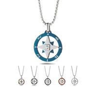 inSCINTILLE Windrose Halskette Herren Rostfreier Stahl Nautischer Anhänger Einstellbare Länge 48-53cm, Inklusive Geschenkbox (Windrose und Zirkon - Blau)