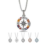 inSCINTILLE Windrose Halskette Herren Rostfreier Stahl Nautischer Anhänger Einstellbare Länge 48-53cm, Inklusive Geschenkbox (Windrose und nautische Flaggen)