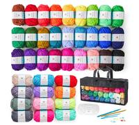 Inscraft 48 teiliges Häkelwolle Set, enthält 1400yd Häkelgarn in 40 Farben, mit 2 Häkelnadeln, 2 Stricknadeln, Aufbewahrungsbox und mehr, Häkelset für anfänger, Acrylwolle zum Häkeln & Stricken