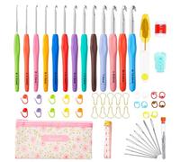 Inscraft 73 Stück Häkelnadel Set, Häkelset für Anfänger mit 13 Größen Gummigriff Häkelnadeln, Strickadeln, Maschenmarkierer, Tragetasche und Zubehör, Crochet Set für arthritische Hände zum häkeln