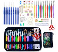 Inscraft 82 teiliges Häkelnadel Set, Garn-Strickset mit 11 Größen Gummigriffhaken und Zubehör, Stricknadeln, Maschenmarkierer und Strickmarker, Häkelset für Anfänger Erwachsene, ergonomische Griffe