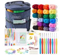 Inscraft Häkelset für Anfänger Erwachsene, Häkelwolle Set für bunte Handarbeiten für Profis mit 24 Farben Garnen, 73-teiligem Häkelnadel-Set, Anleitung, robuster Tasche zur Herstellung von Amigurumi