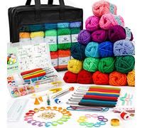 Inscraft Häkelwolle Set, 103 Stück Häkelgarn Set mit 2180yd Strickgarn in 30 Farben, Nädeln, Zubehör und Tasche, Häkelset für Kinder, Erwachsene, Anfänger, Acrylwolle zum Häkeln & Stricken