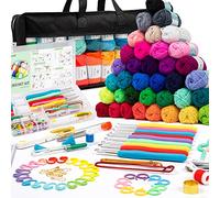 Inscraft Häkelwolle Set, 113 Stück Häkelgarn Set mit 1600yd Strickgarn in 40 Farben, ergonomische Häkelnadeln, Stricknadeln und mehr, Häkelset für Anfänger, Acrylwolle zum Häkeln & Stricken