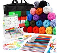 Inscraft Häkelwolle Set, 20 Farben 105 Stück Häkelgarn Set mit 2000yd Strickgarn, Nädeln, Zubehör usw. Häkelset für Kinder, Erwachsene, Anfänger, Acrylwolle zum Häkeln & Stricken