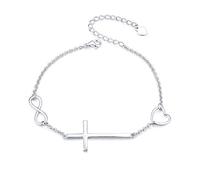 Inspiration Herz Armband Kreuz Armbänder für Mädchen Damen 925 Sterling Silber Infinity Glaube Hoffnung Liebe Religiöse Klassische Armkette, Einstellbare Kette 7 + 2 Zoll (Glaube Hoffnung Liebe)