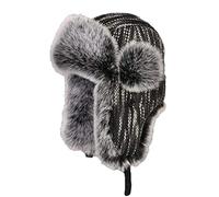 Insun Unisex Fliegermütze mit Kunstfell Warme Trappermütze Gestrickt Wintermütze Erwachsenen Winter Mütze für Herren Schwarz XL Hut Umfang 60cm