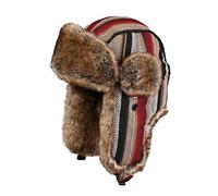 Insun Unisex Fliegermütze Warme Trappermütze Wintermütze Fellmütze Erwachsenen Winter Mütze für Herren und Damen Streifen Rot Khaki L Hut Umfang 56cm