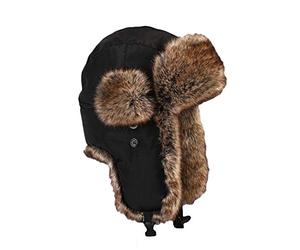 Insun Unisex Fliegermütze Winter Mütze Warme Pilotenmütze mit Kunstfell Trappermütze Wintermütze Schwarz 2 XXL Hut Umfang 63cm