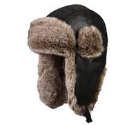 Insun Unisex Russische Mütze Kunstleder Ushanka Fliegermütze Schwarz 1 XXL
