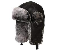 Insun Unisex Russische Mütze Kunstleder Ushanka Fliegermütze Schwarz 2 L